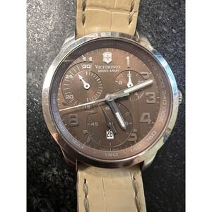 Ladies 241320 Victorinox Swiss Army Alliance Beige‎ Leather Brown Chrono Watch
